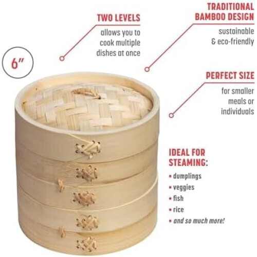 2-Tier Bamboo Steamer Baskets, 6-Inch 1