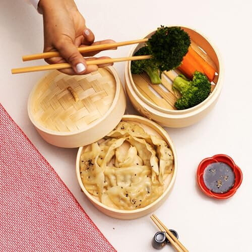 2-Tier Bamboo Steamer Baskets, 6-Inch 2