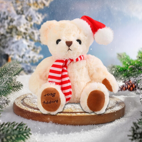 Urso de pelúcia natalino com gorro de Papai Noel 2