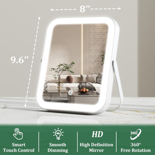 Φωτιζόμενος καθρέφτης νιπτήρα 8x10", LED 3 χρωμάτων με δυνατότητα ρύθμισης φωτισμού, 2