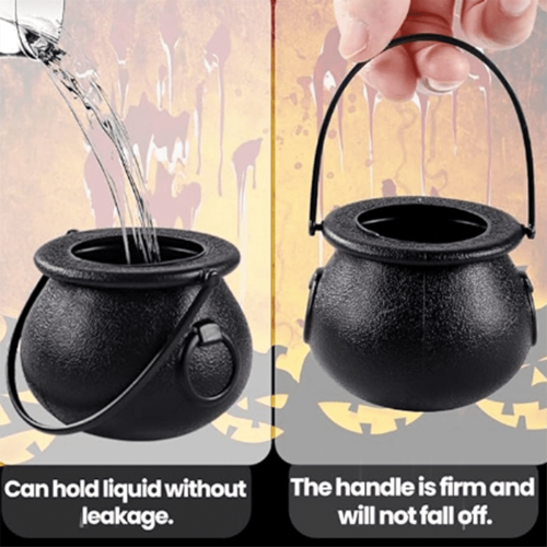 12Pcs Mini Black Cauldron with Handle Halloween Witch Pot Candy Holder for 1