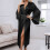 Robe de manga comprida com lapela elegante e cinto para usar em casa. 2