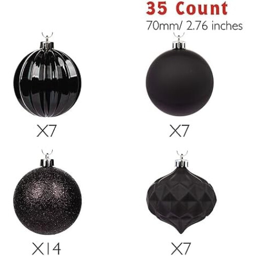 Christmas Tree Ornaments Shatterproof Black 35 Pack 70mm 2
