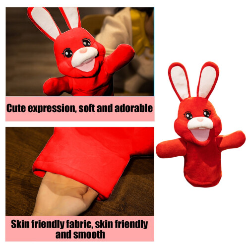 Bunny Hand Puppet with Moving Mouth, Ventriloquist Doll for Interactive Play, Easter Gift for Parent Performance(Red) 1
