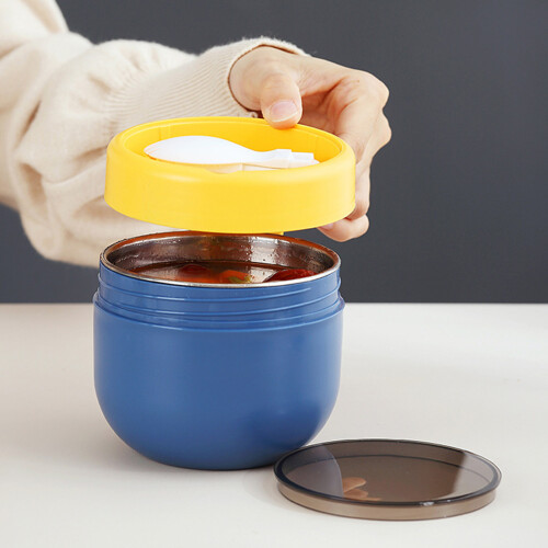 (BlueYellow) Stainless-Steel Oatmeal Container - Portable 1