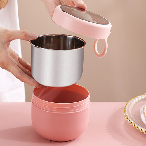(Pink) Stainless-Steel Oatmeal Container - Portable 1