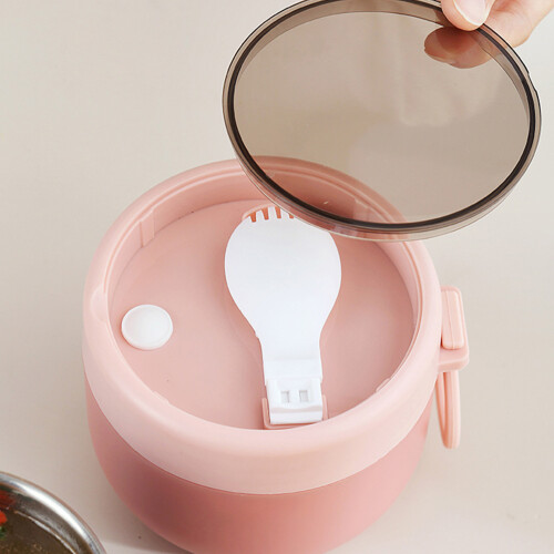 (Pink) Stainless-Steel Oatmeal Container - Portable 2
