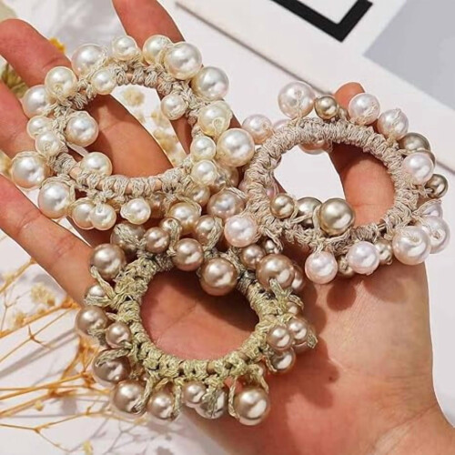 Elastici per capelli con perle, fermacoda e altri accessori per capelli da donna e ragazza (confezione da 3) 1