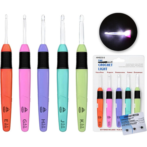 Φωτιζόμενο βελονάκι με φωτισμό, βελονάκι με φωτισμό που περιλαμβάνει 5 μεγέθη 3,5mm, 1