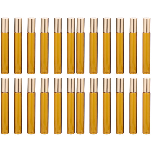 24Pcs Light Brown Empty Roller Bottles for Liquids Easy Refill