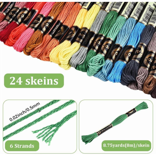 24Skeins210-Yard Πολύχρωμο νήμα κεντήματος για βραχιόλια φιλίας, ράψιμο στο χέρι και 1