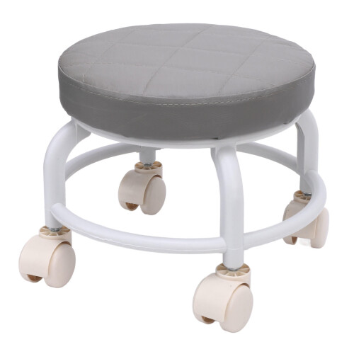 Gray Portable Low Rolling Stool with 4-Wheel Swivel and PU 1
