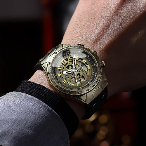 Men's Automatic Watch Skeleton Dial Roman Numerals Leather 2