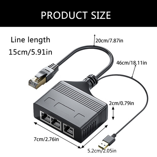 100Mbps Networking Splitter Ethernet Splitter with USB Power, Compatible for Various Ethernet Cable Heat Resistance 2