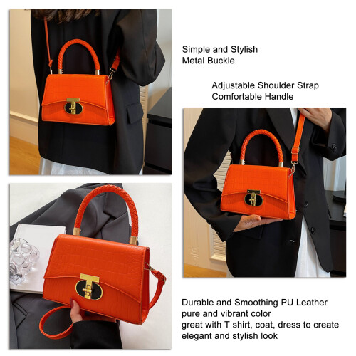 Single Shoulder Bag Orange PU Leather, Universal 2