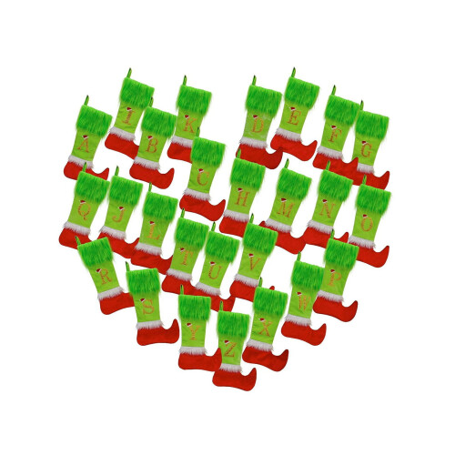 Meia de Natal personalizada verde e vermelha com 'A' dourado 2