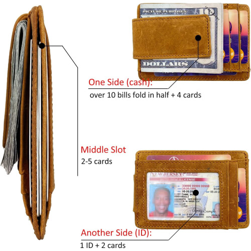Clip RFID Front Pocket Wallet Men Leather Slim Minimalist Wallet 1