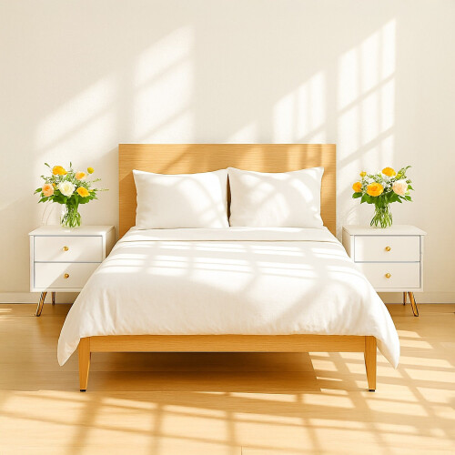 White Bedside Table with Gold Legs, 2 Drawers