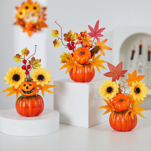 Rustic Fall Table Centerpiece – Resin Pumpkin & Maple 2