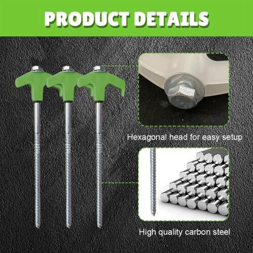 Estacas de rosca para barraca de 8 polegadas – Âncoras de metal resistentes para solo, podem ser perfuradas, com rosca hexagonal inclusa, 2