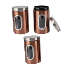 3pc Stainless Steel Canister, Bronze, 11x17.5cm