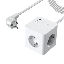 Chargeur mural SiGN PowerCombo Cube 3680 W, 2 ports USB-C, 1 port USB-A, 3 prises secteur (16 A - 20 W), blanc
