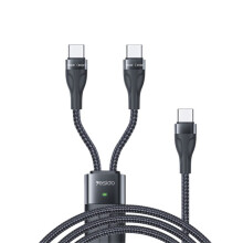 Yesido USB-C auf Dual-USB-C-Schnellladekabel 100 W, 1,4 m - Schwarz