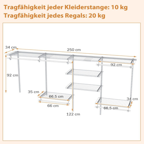 Utvidbart skaporganiseringssystem, 122-244 cm, Hvit 1