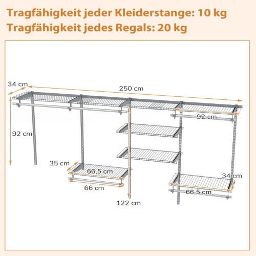 Erweiterbares Schrank-Organizer-System, 122-244 cm, Grau 1