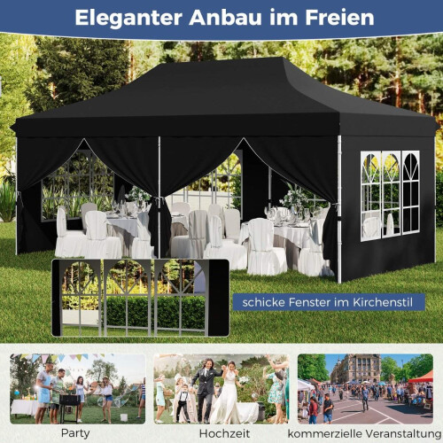 3x6 m Pop-Up Canopy Tent with Removable Walls, Black 2