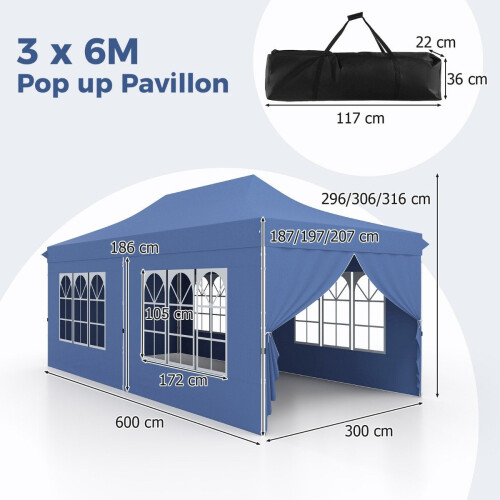 3x6m pop-up baldakintelt med 6 sidevegger og sandsekker 1