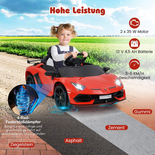 Voiture électrique pour enfants avec télécommande et éclairage LED - Lamborghini rouge 2