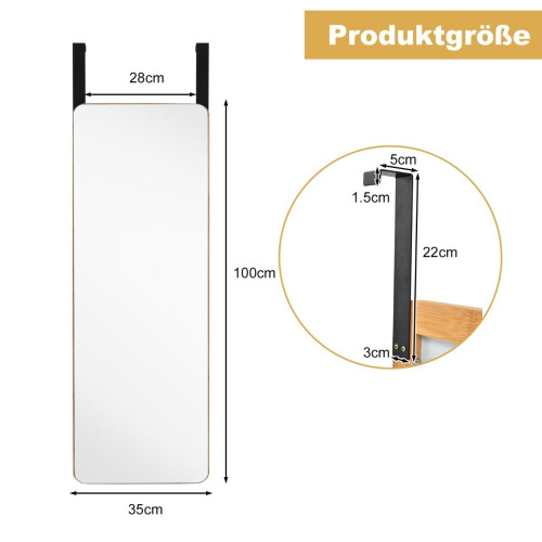 Wall Mirror with Bamboo Frame, Rounded Corners, 2 Hooks 1