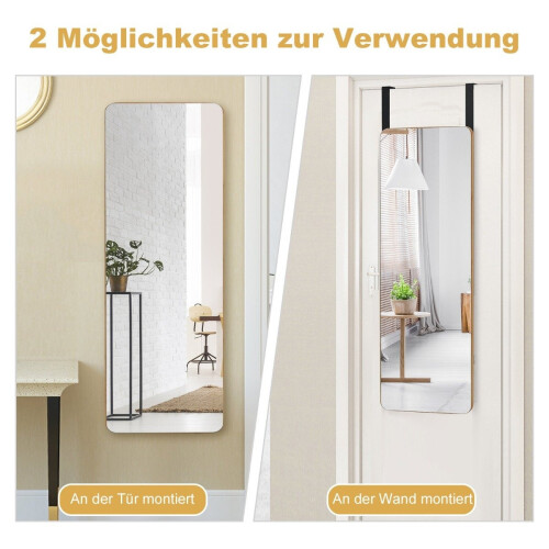 Wall Mirror with Bamboo Frame, Rounded Corners, 2 Hooks 2
