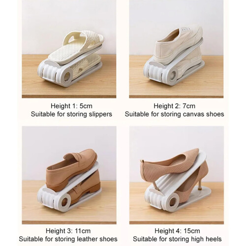 Adjustable Double-Layer Shoe Slots Organizer with4-Position Height Design, Space-Saving Shoe Stacker for Closet & Entryway 2