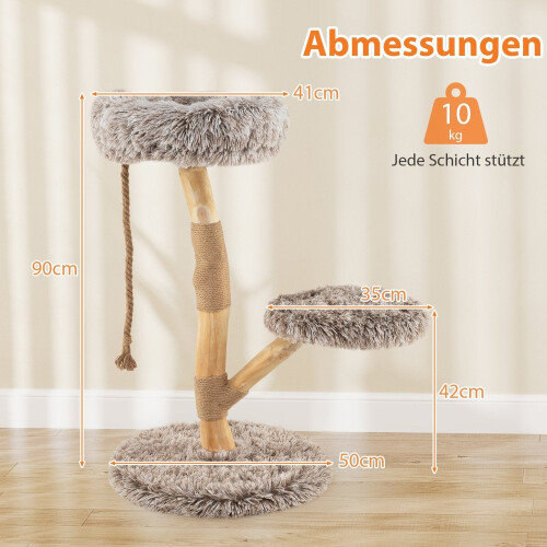 Kattetræ med 3 plysplatforme, jutestolper, 90 cm 1