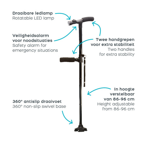 Foldable Walking Stick with LED Light and Tripod Base 1