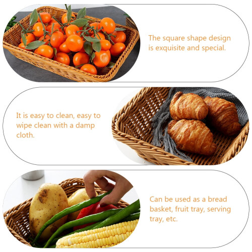 1Pc Practical Plastic Storage Basket Brown Square Bread Tray Fruit and Food Plate 1