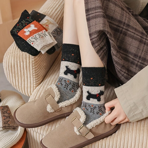 Women's Wool Socks Japanese Style Mid-Calf 5-Pack 2