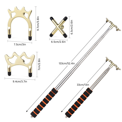 Stecca a ponte retrattile per biliardo con 3 teste in ottone, oro/argento