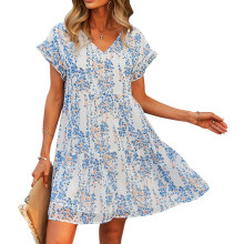 Rochie de vară cu mâneci cu volane, înfășurată în V, cu imprimeu floral, linie A, siluetă, design ușor, stil boem, pentru femei