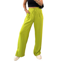 Flattering Drape High Waist Trousers For Women, Wide Leg Style With Breathable Fabric And Back Elastic Waist, Modern Pleated Pants For Everyday Wear