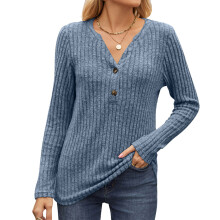 Lässiger Damen-Pullover mit langen Ärmeln und V-Ausschnitt, Rippstrickstruktur, hochwertiger Stoff, stylisches Oberteil zum Kombinieren für die