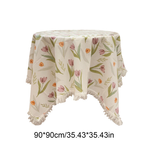 Tassel Lace Round Tablecloth with Fruit Floral Print 2