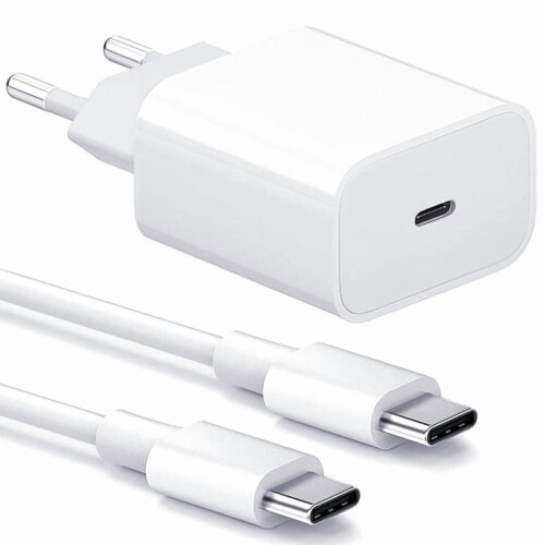 Charger - Fast Charger 20W USB-C - Adapter + Cable 2m White 2-pack 2