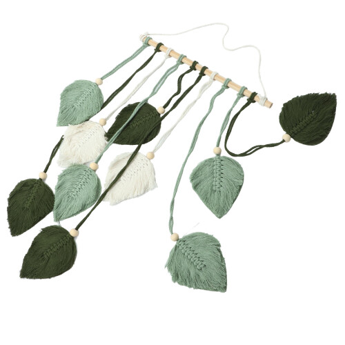 4Pcs Bohemian Macrame Wall Hangings Leaf Tapestry Light Green Decor 1