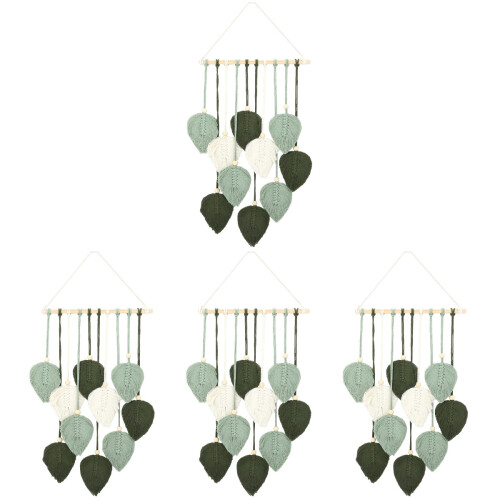 4Pcs Bohemian Macrame Wall Hangings Leaf Tapestry Light Green Decor 2