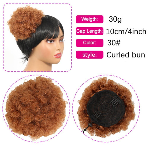 Moño rizado con moño sintético, coleta afro. 2