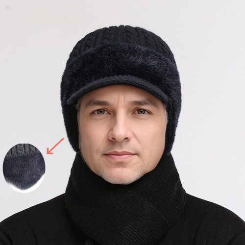 Winter Beanie with Brim and Ear Flaps Black 1
