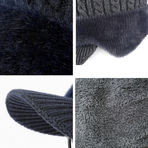 Winter Beanie with Brim and Ear Flaps Black 2